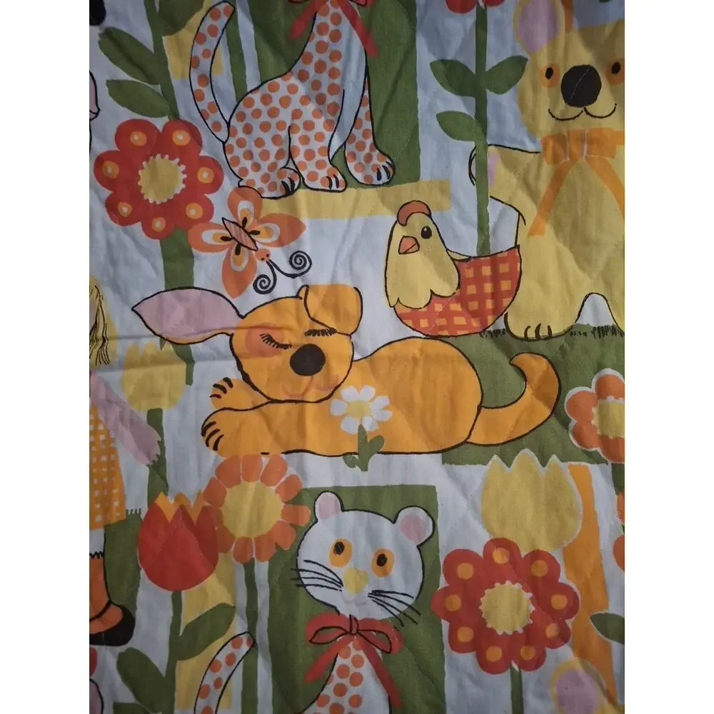 Vintage 1970’s Retro Coverlet Handmade Cutter Yellow Green Orange 41 X 72 Ĺ